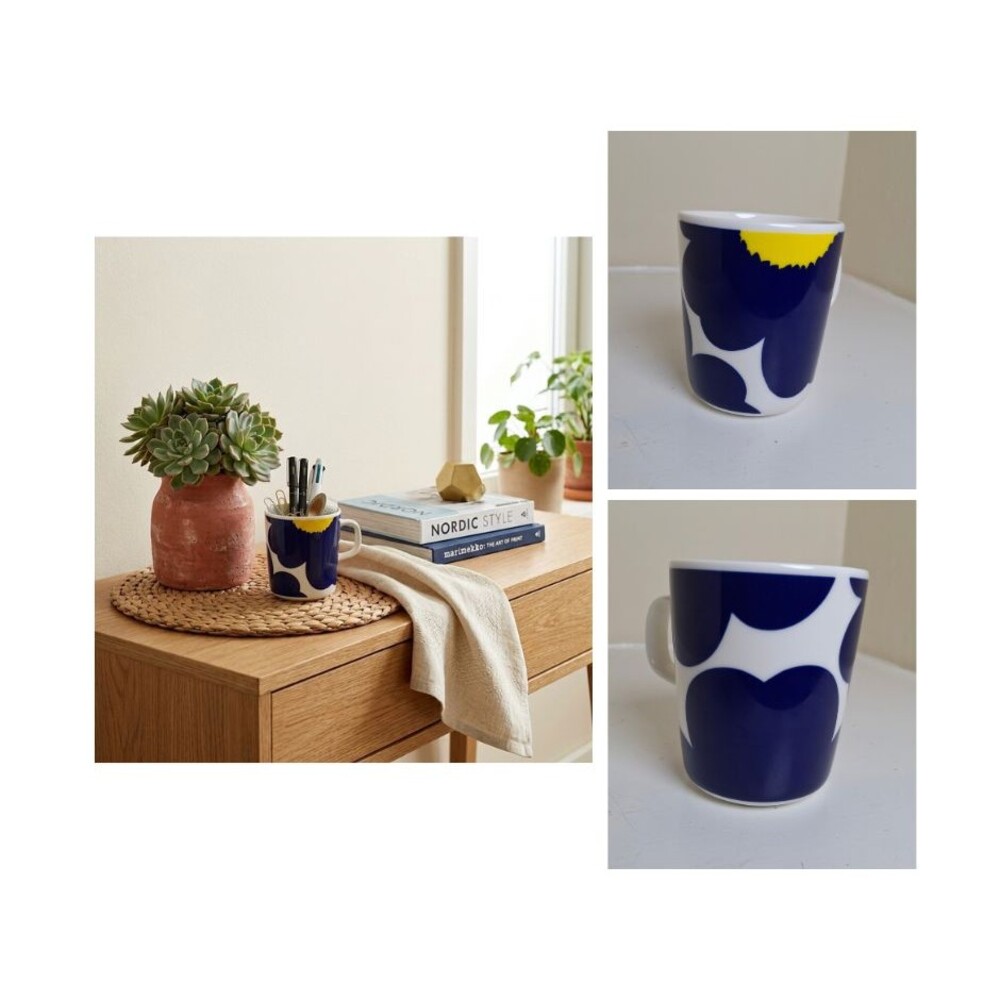 NEW Marimekko Oiva Iso Unikko Mug 60th Anniversary Blue Yellow 250ml Decor Gift